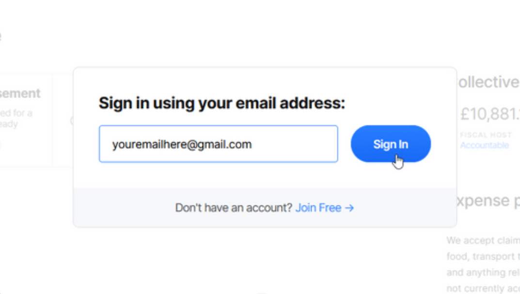 Screenshot showing the 'Sign in using yoru email address' pop-up