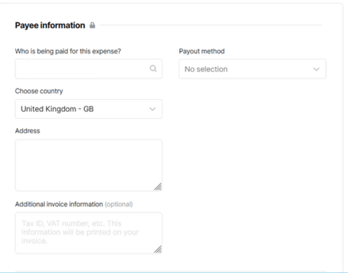 Screenshot showing the 'Payee information' form